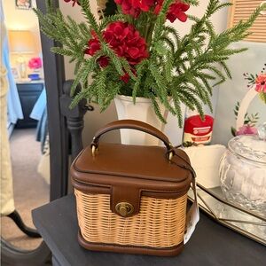 Zara Tan and Brown Wicker Mini Bag